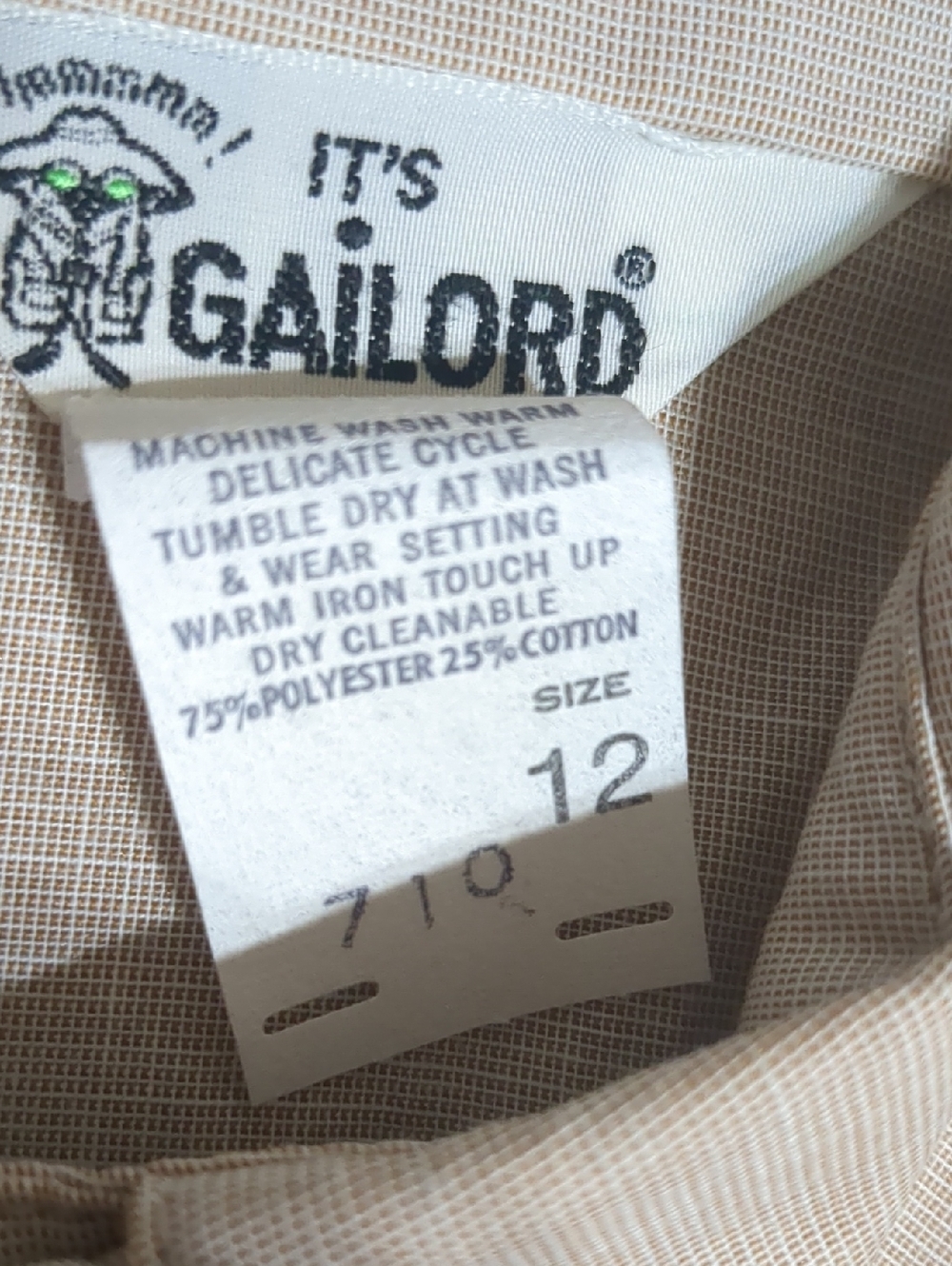 Vintage 1980s It's Gailord Womans Vintage Light Brown Blouse Size 12 NWT - Picture 9 of 12